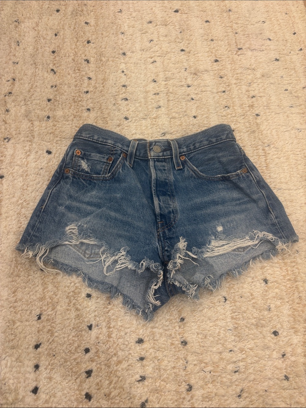 Levi's Frayed Hem Distressed Denim Shorts - Blue